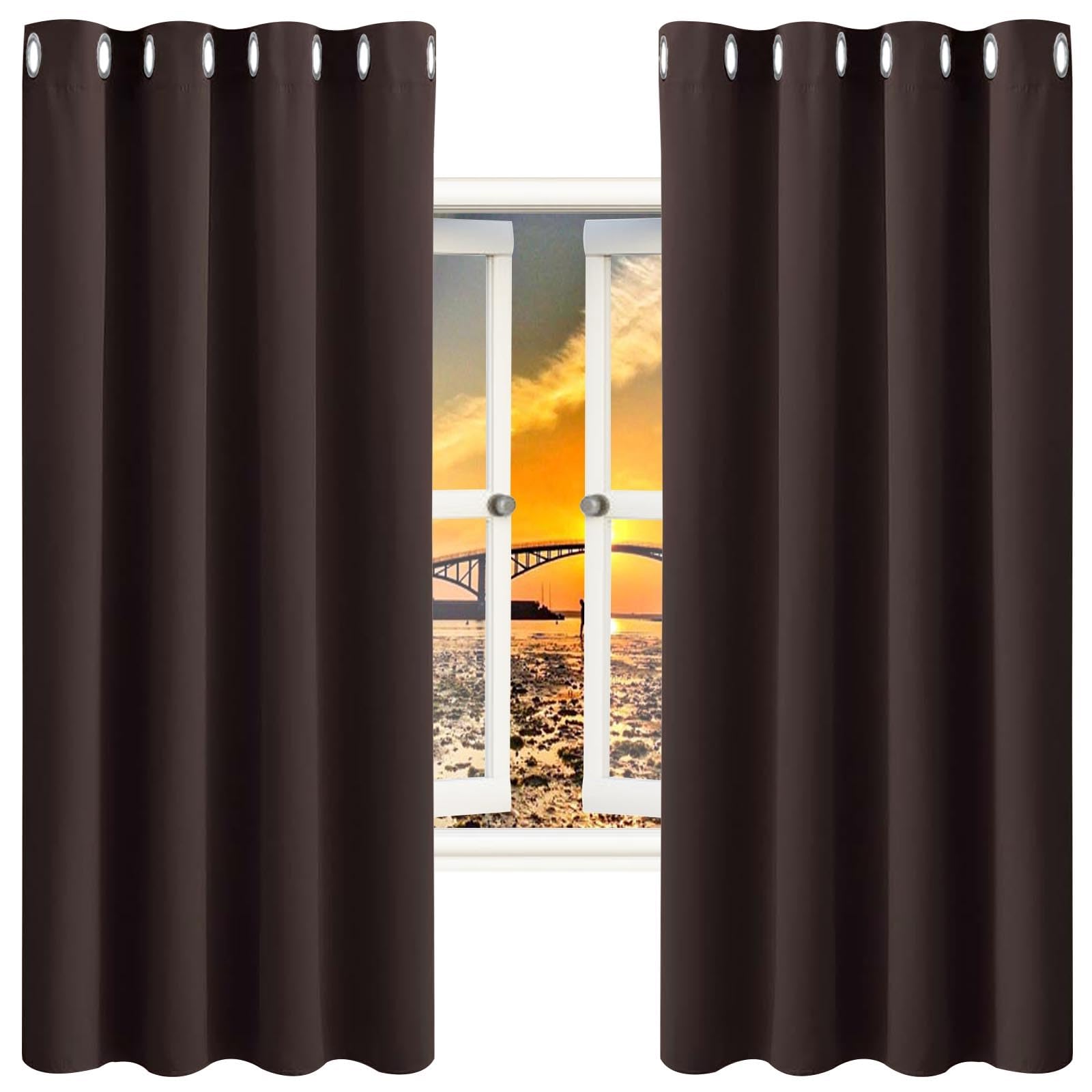GAIFNAG Pencil Pleat Blackout Curtains 140 x 100 cm Insulated Energy Efficiency Eyelet, Multiple Size and Colour Eyelet Bedroom Curtains for Bedroom and Living Room, Brown — image 1