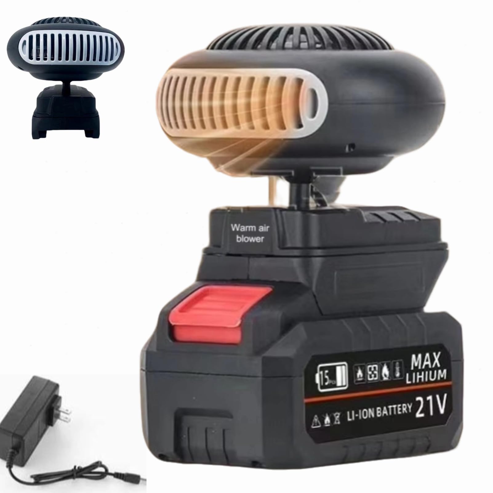 Auto Heizung mit Akku, Mini Akku Heizlüfter mit Kippschutz, Wiederaufladbare Heizung mit USB-Anschluss für Camping, Zelt, Dreirad, Büro, Auto, 