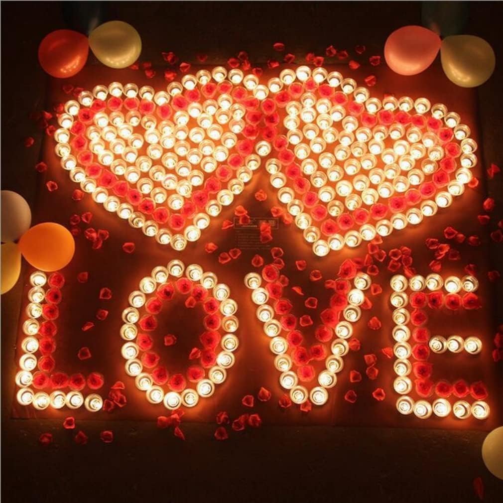 Flycppo 50 Love Heart Candles,Red Heart Shaped Tea Lights Romantic,Smoke Free Valentines Day Candles for Dinners,Home,Wedding,Party,Christmas(Red) - Image 4