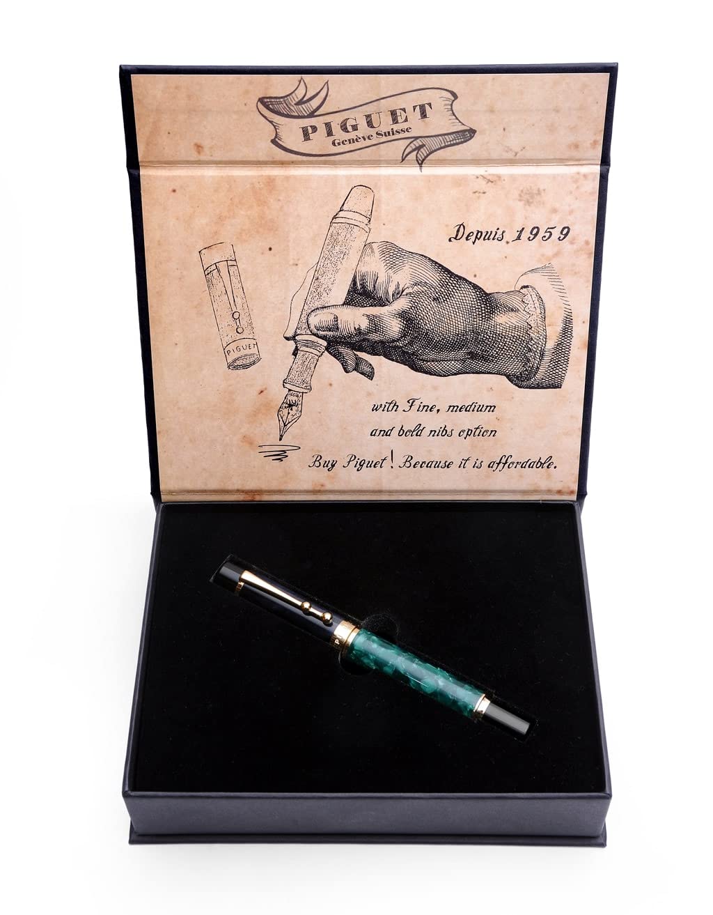 Piguet - Bolígrafo de lujo y pluma estilográfica con punta chapada en oro (Bolígrafo Rollerball, Marble Vert)