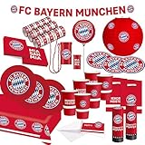 XXL SET BEINHALTET: 8 Papiertrinkbecher mit 250ml, 20 Stk Servietten mit 16,5cm x 16,5cm (ausgefaltete Serviette 33cm x 33cm), 8 Stück Einladungen mit Kuverts, 8 Stück Partytüten, 12 Stück Untersetzer, 2 Stück Konfetti-Party-Popper, 8 Papier Partyteller, 1 Stk Folienballon (17 cm Durchmesser) mit Dekostab, 3 Stück Papierluftschlangen, 1 Stück Banner mit FC Bayern München, 1 Stück Fantröte, 1 Stück Papierlampion (Durchmesser 20 cm) 1 Stück Tischdecke (180 cm x 120 cm)