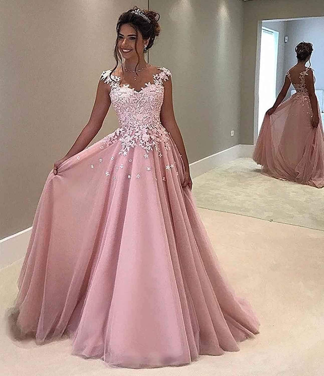 Damen Tulle Abendkleider Lang Hochzeit Spitze Prinzessin Ärmellos Brautkleid Ballkleider