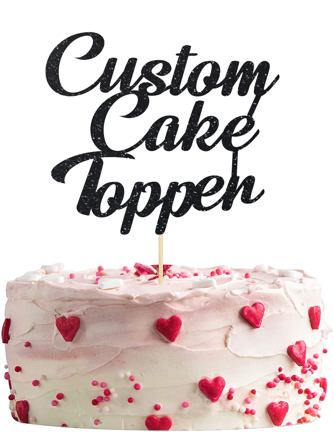 Mobile Stuff Personalised Glitter Cake Topper Happy Birthday Decorations Glitter Card Any Text Customised Wedding Party Multicolour 1st 13th 16th 18th 21st 30th 40th 50th 60th 70th (Black)