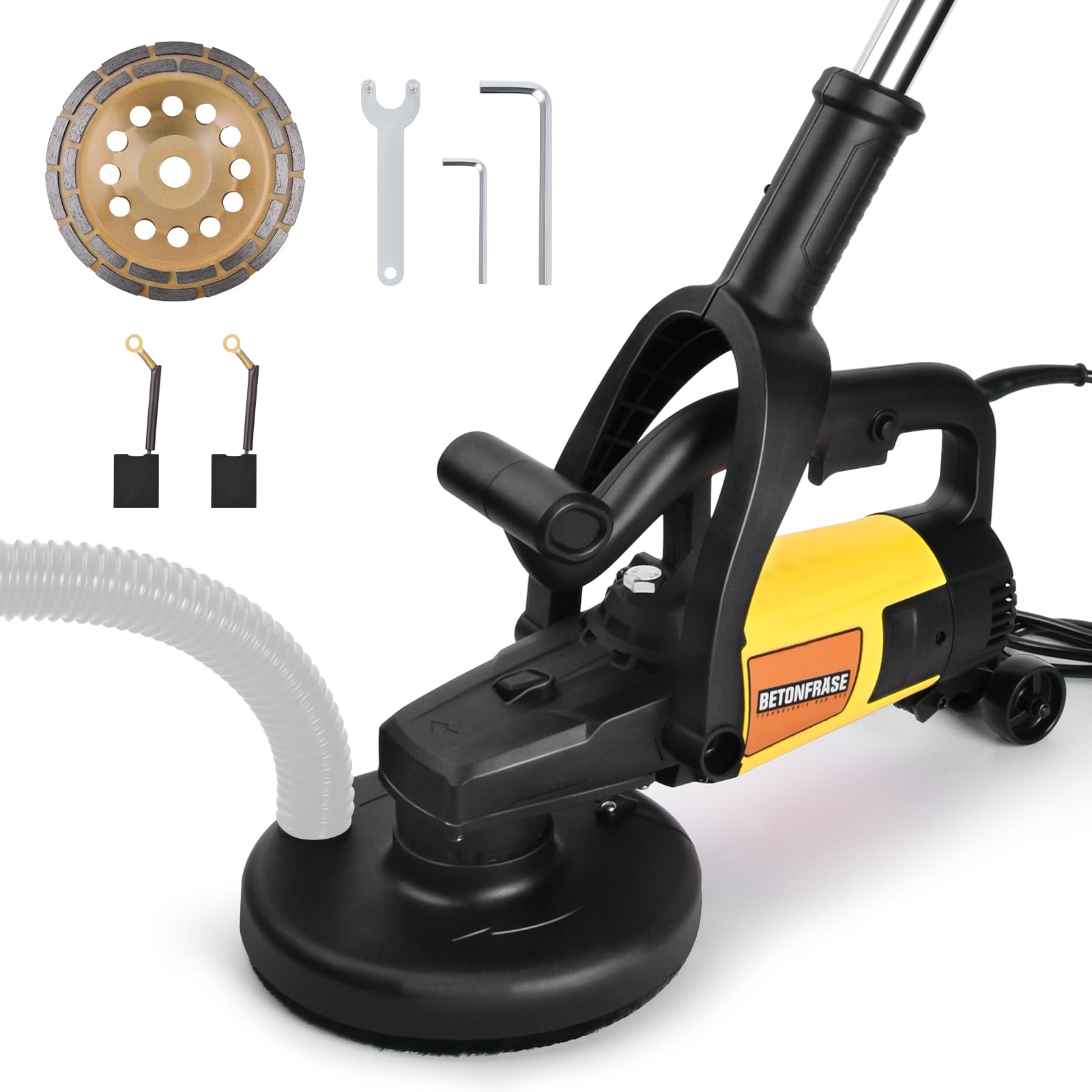 XIIW Amoladora Hormigón 3800W, 6Vel con 180mm Diamante Disco y Mango Alarg | Lijadora Piso con Sistema Aspiración y Protector, 0-6000 RPM, para Pulir, Nivelar y Lijar Hormigón, Piedra, Adhesivo y Yeso