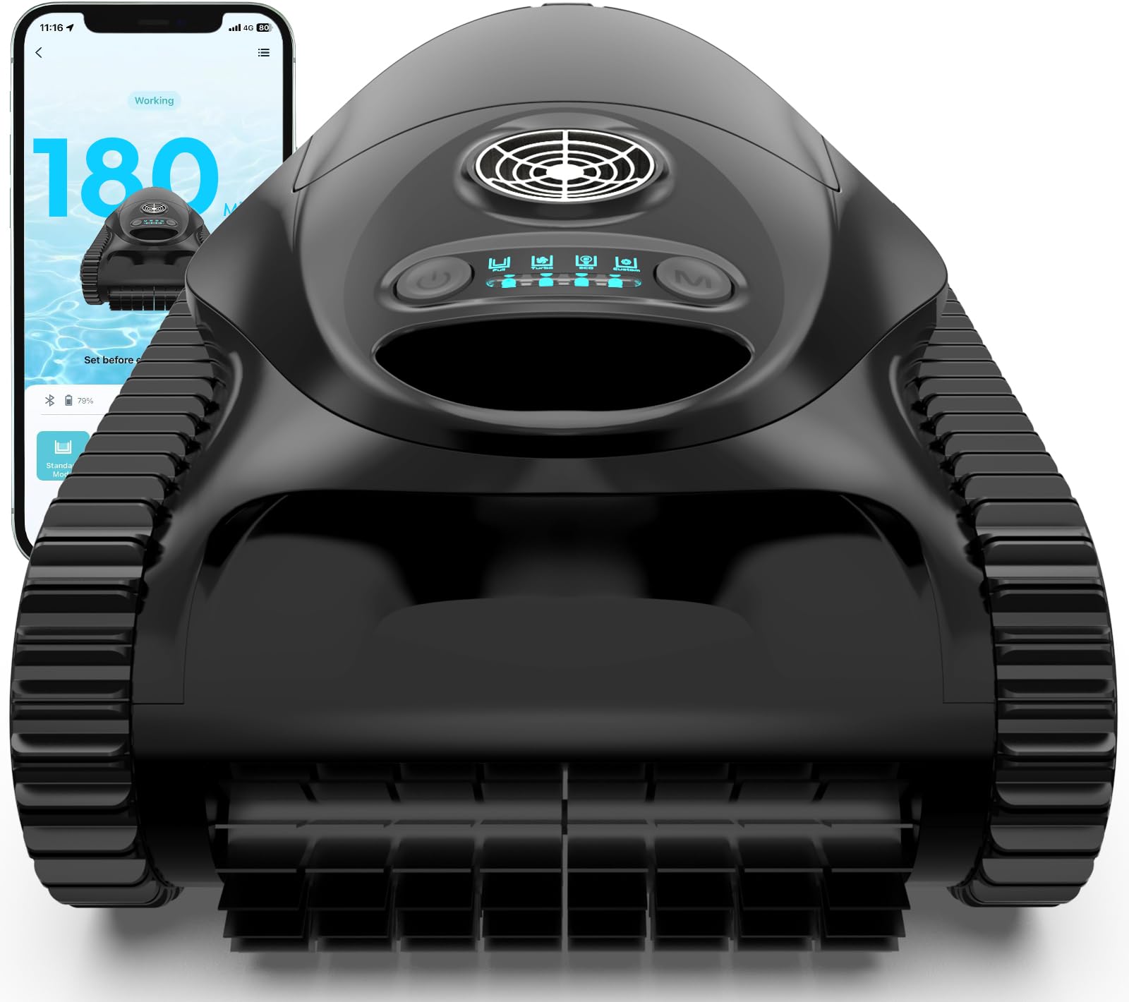 C1 Poolroboter Boden und Wand, Wasserlinie, Doppelfilter, 7 Reinigungsmodi, 180 Minuten Laufzeit, Poolreiniger mit App, Starker Poolsuager Akku für Pools bis zu 150 m²,Tiefschwarz