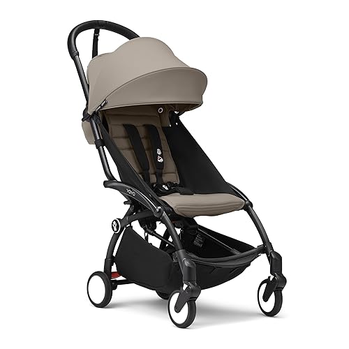 Stokke YOYO3 - Cochecito a partir de 6 meses, incluye marco negrocojín de asiento gris pardo + toldo, se pliega y se pliega en un instante, ligero y