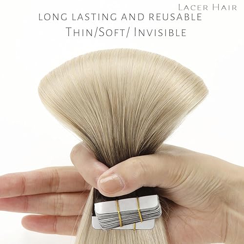 Miniatura 4 de Lacerhair - Extensiones de cabello humano sin costuras de la mejor calidad, con Balayage y color degradado, de cabello humano 100% virgen, con cinta