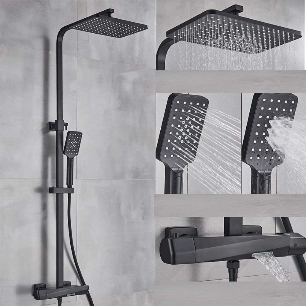 Système de douche complet noir mat avec mitigeur de baignoire