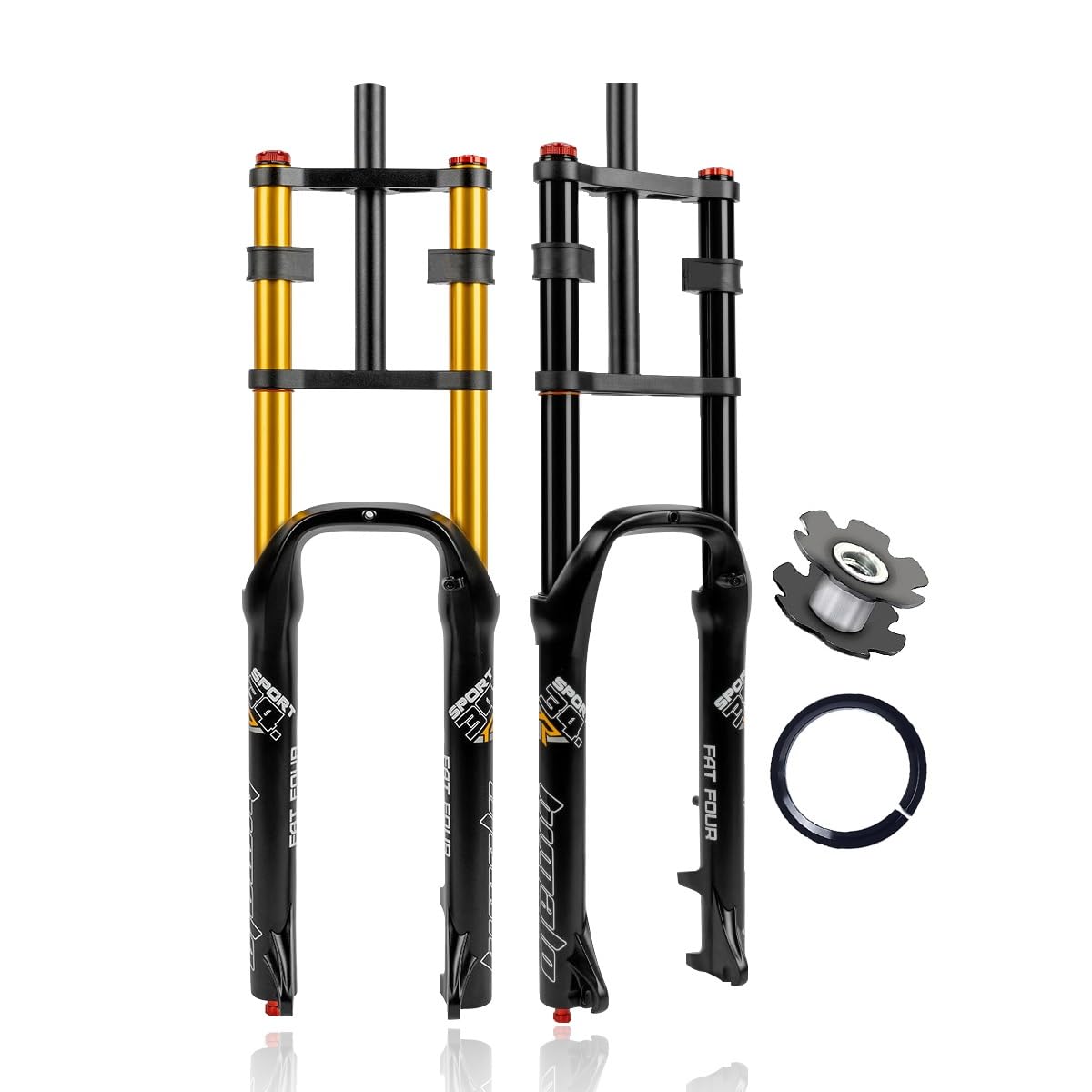 BSFHQS 26 Inch 4.0 Tire Fat Bike Fork Travel 190mm Mountain Bike Suspension Fork 1-1/8" Straight E-Bike Air Fork Damping Adjust Double Crown Front