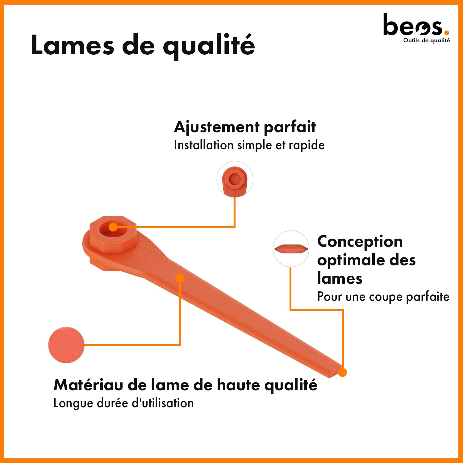 BEOS 100x Lames de Rechange pour Coupe-Bordures Gardena - Lames en Plastique pour Gardena AccuCut, Comfort Cut Li18/23R & LI18/23RO, EasyCut Li 18/23R, Turbotrimmer AccuCut 400 LI & 450LI