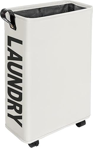 Cesta de lavandería delgada con ruedas de 24.4 pulgadas, plegable e impermeable, contenedores de ropa de esquina estrecha independientes con asas de