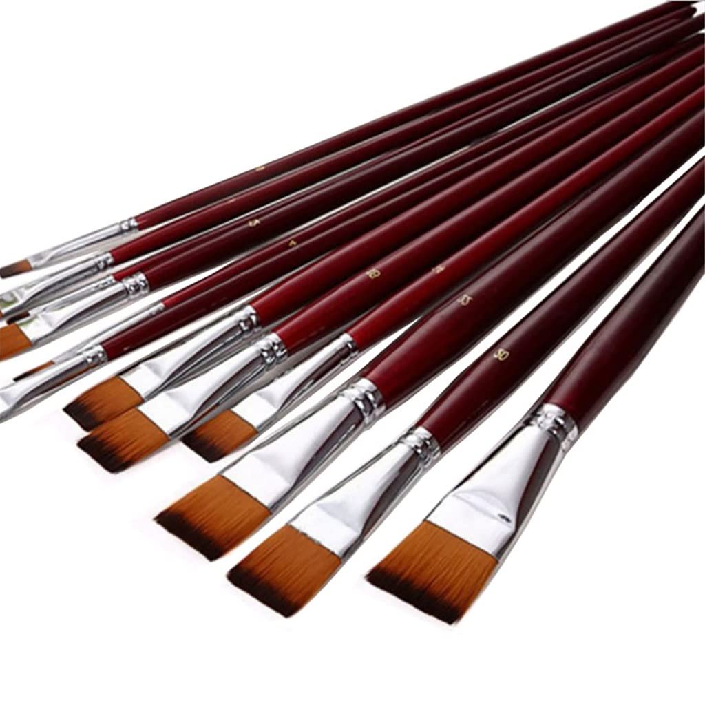 Juego de 12 Pinceles de Pelo de Nailon Planos para óleo, Pinceles de Acuarela artísticos.,
