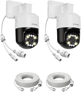 ZOSI 2Pack C296 5MP 3K PoE PT Add-On Camera Outdoor, AI Face Human Vehicle Detection & Siren Alarm, Starlight Night Vision, Auto Track, Floodlights, 5X Digital Zoom, Pan/Tilt, Only Work with ZOSI NVR asin的图片
