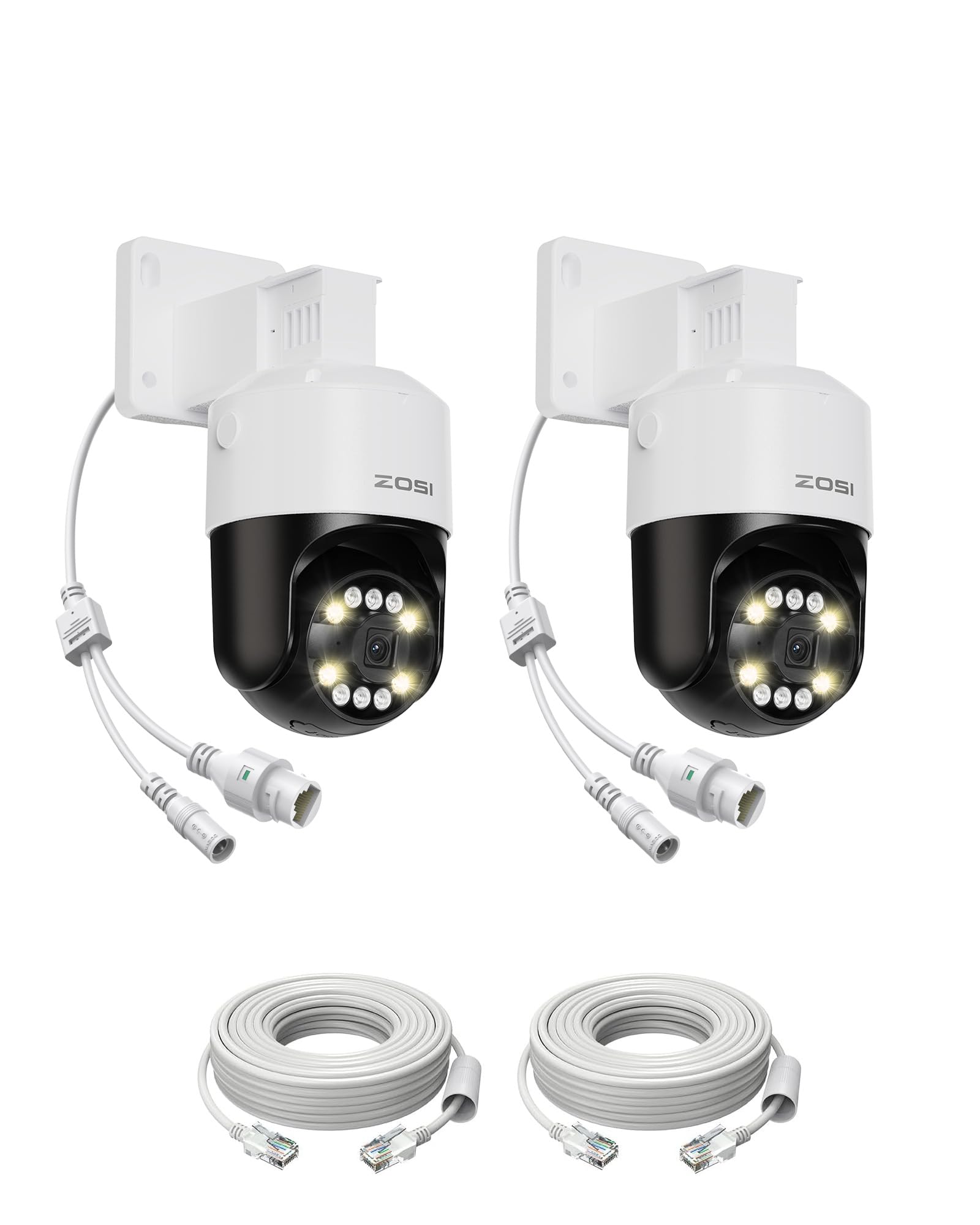 2Pack C296 5MP 3K PoE PT Add-On Camera Outdoor, AI Face Human Vehicle Detection & Siren Alarm, Starlight Night Vision, Auto Track, Floodlights, 5X Digital Zoom, Pan/Tilt, Only Work with ZOSI NVR