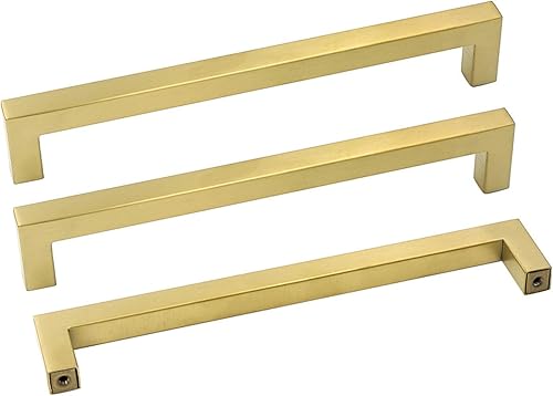 Goldenwarm LSJ12GD192 - Manijas doradas de latón cepillado para cajones y armarios, manijas modernas y cuadradas para cocina, distancia de orificios