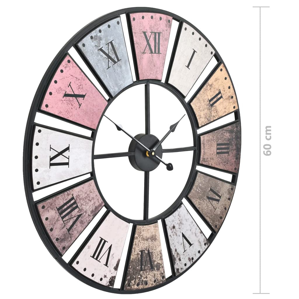 Orologio da parete vintage con movimento al quarzo, 60 cm, XXL, in metallo e MDF, quadrante romano, ticchettio silenzioso, funzionamento a batteria, design retrò per soggiorno, ufficio