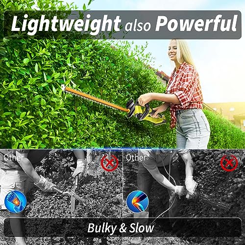 Hedge Trimmer, SEYVUM 22-inch Cordless Hedge Trimmer, Dual Action Blade, 5/8 inch Cutting Capacity, 2800 SPM Electric Bush Trimmer with 2 X 2.0 Ah Battery, Fast Charger Included - Thumbnail 3