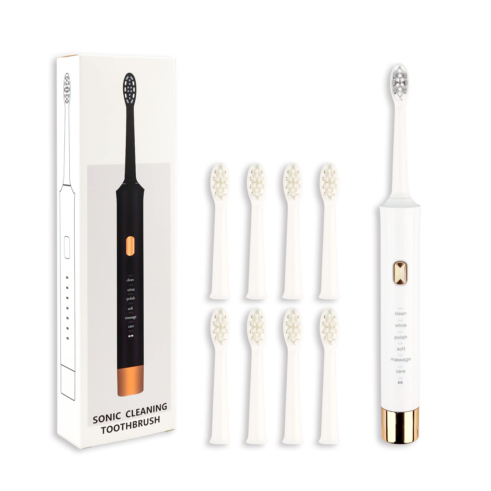 Goalie Rechargeable Electric Toothbrush with 9 Brush Heads & Anti-Loss USB Cable, 6 Modes, Medium Soft Bristles, Smart Timer, V1 Travel Version White Set