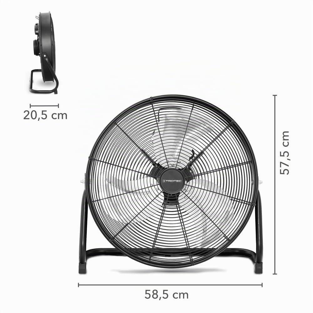 TROTEC TVM 20 D ventilador de suelo 120 W metálico para taller y gimnasio | Ø 50 cm, 3 velocidades, inclinación regulable, funcionamiento silencioso, negro, para hogar, dormitorio y oficina
