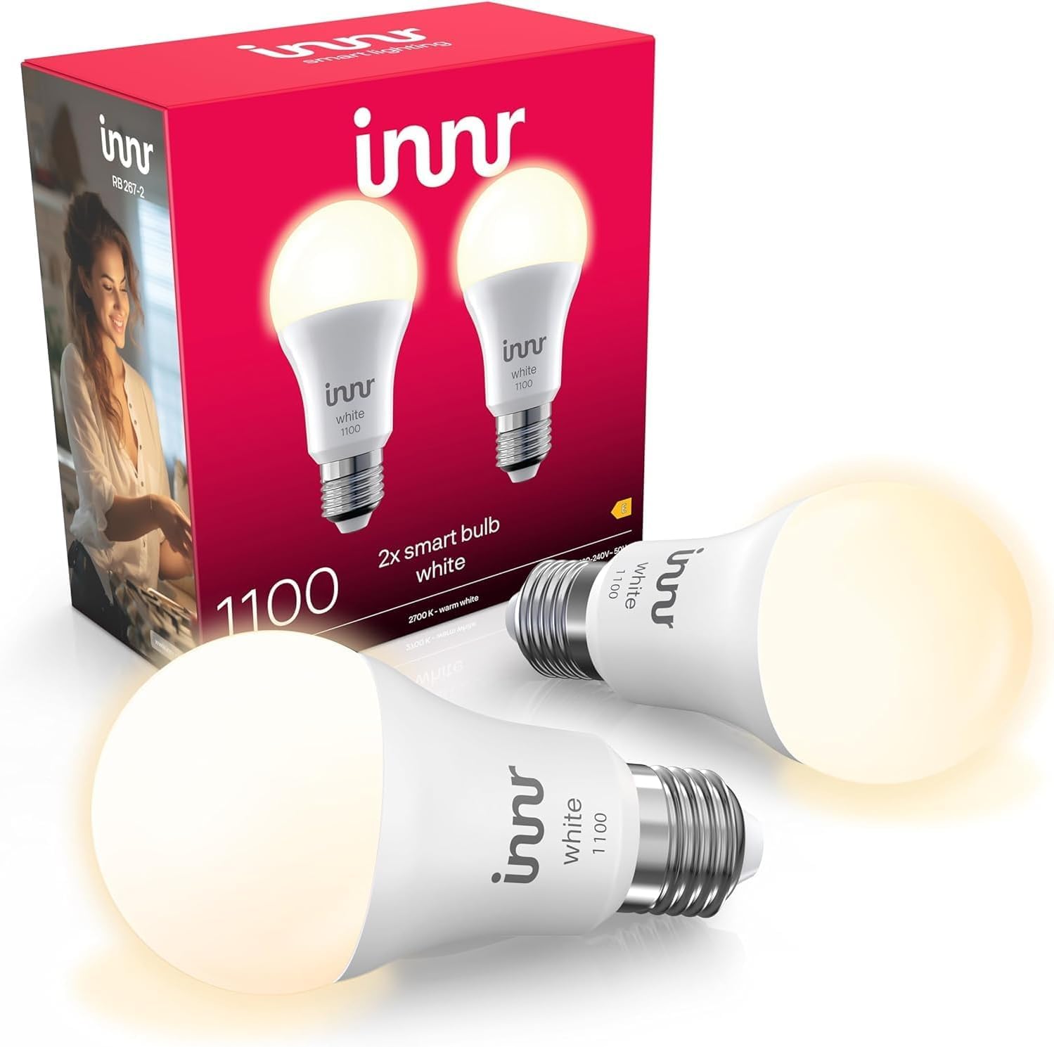 innr innr Zigbee E27 Smart Lampe, funktioniert mit Alexa und Hue* (Bridge erforderlich), Warmweiß, Glühbirne E27 Dimmbar, Smart Home Lampe, 1150 Lumen, 2 Stück