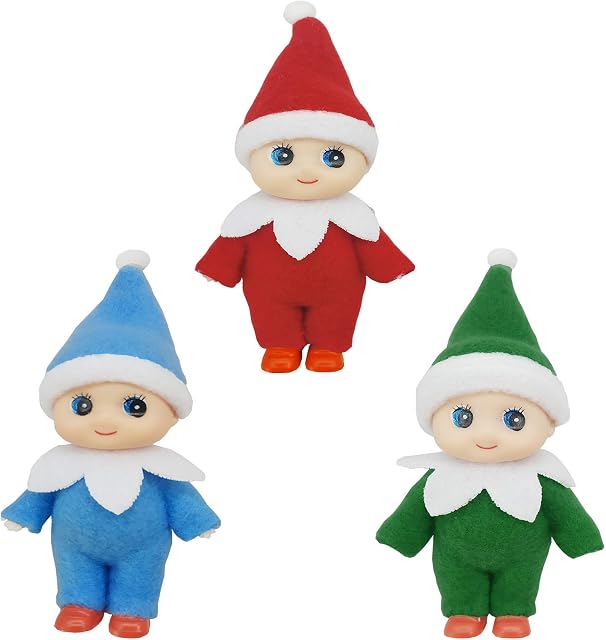 Christmas Mini Baby Elf Toys for Girls,3Pcs Tiny Elf Babies Doll Cheeky Naughty Elf Accessories Baby Twins Christmas Tradition Novelty Toys,Baby Elves for Kids Xmas New Year Gifts Stocking Stuffers