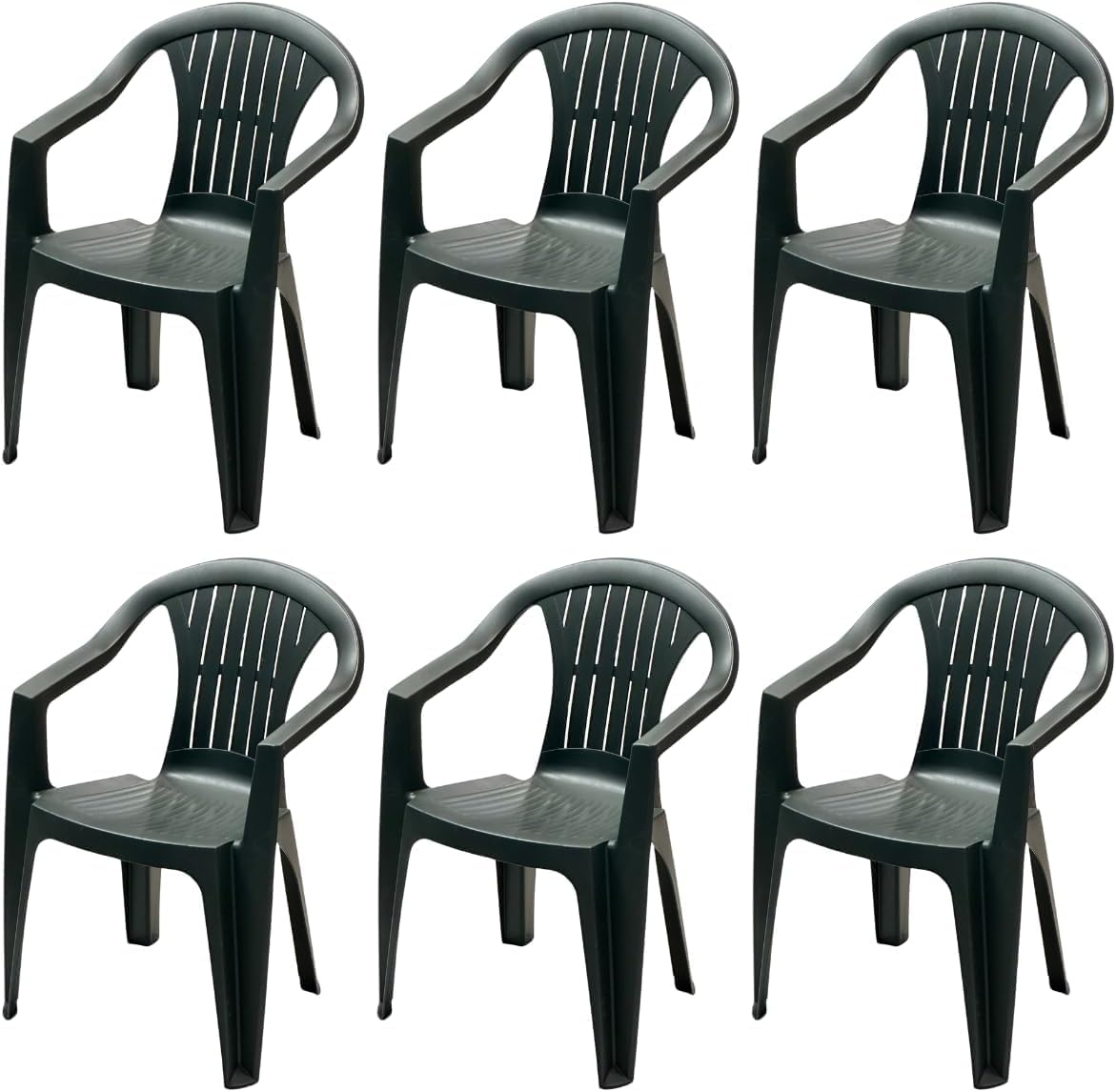 Tomaino - Chaise De Jardin en Plastique Monobloc - Lot de 6 Chaises pour Extérieur en Résine Empilables, Accoudoirs (6, Vert) …