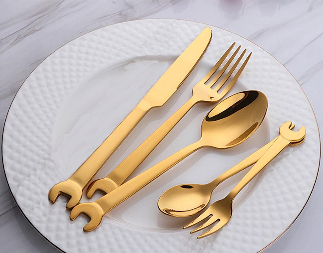 80-Piece Gold Silverware Set with Wrench Handle,Unique 1810 Stainless Steel Gold Plated Flatware Set for 16,Golden Forks and Spoons Wrench Handle Cutlery Set,Mirror Polished,Dishwasher Safe