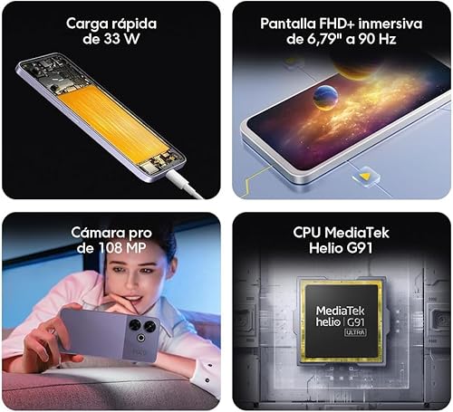 Xiaomi Poco M6 - Smartphone de 6+128GB, Pantalla AMOLED de 6.79” 90Hz FHD+, MediaTek Helio G91-Ultra, Cámara de 108 MP, 5030 mAh Purple