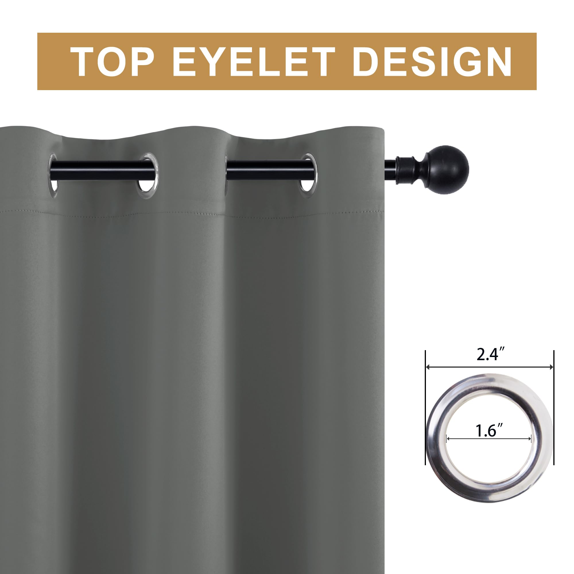 Hiasan Rideau Occultant Thermique, 132 x 210 cm (L x H), Gris Foncé | Lumineux Bloquer anti Bruit avec œillets, pour Maison Chambre Salon Bureau Porte d'Entrée, 1 Piece