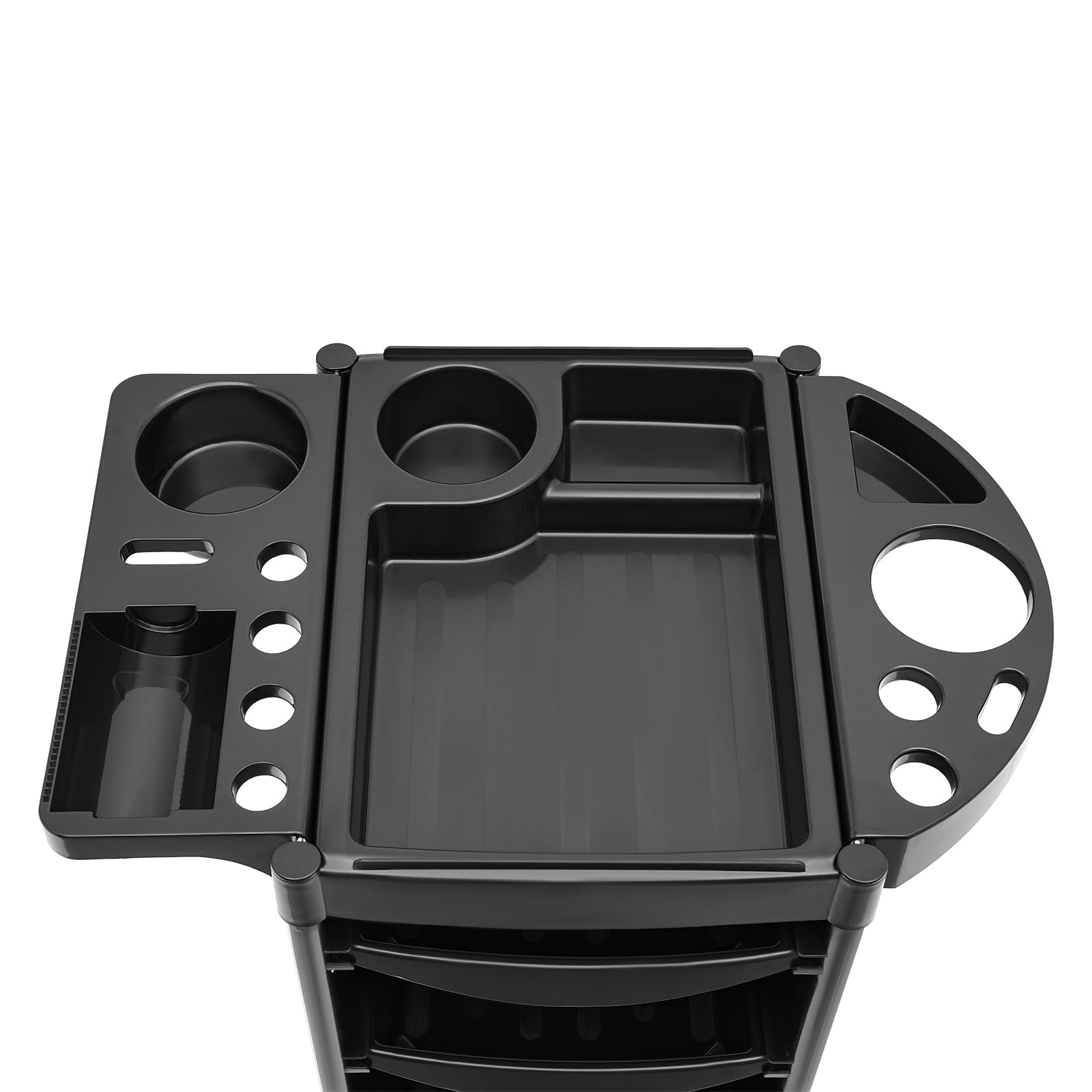 Carrito de peluquería de 5 niveles con 4 cajones, carrito de peluquería con 4 ruedas silenciosas, carrito de trabajo para salón de belleza, SPA, peluquería (negro)