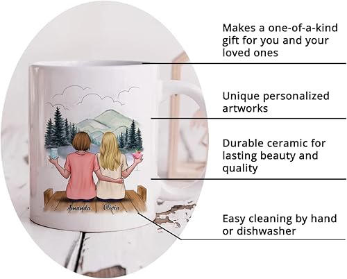 Miniatura 5 de Gossby Taza de café personalizada para hermana, regalo personalizado para hermana de 2 hermanas con diseño, nombre, cumpleaños, Navidad, regalo para