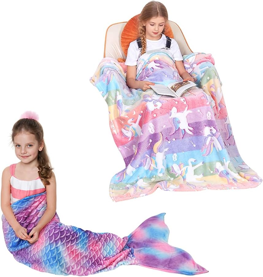 Catalonia Kids Mermaid Tail Blanket and Glow in The Dark Blanket