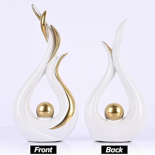 Miniatura 4 de Juego de 2 esculturas abstractas de cerámica blanca y dorada, objetos de mesa de comedor modernos para decoración del hogar, piezas centrales