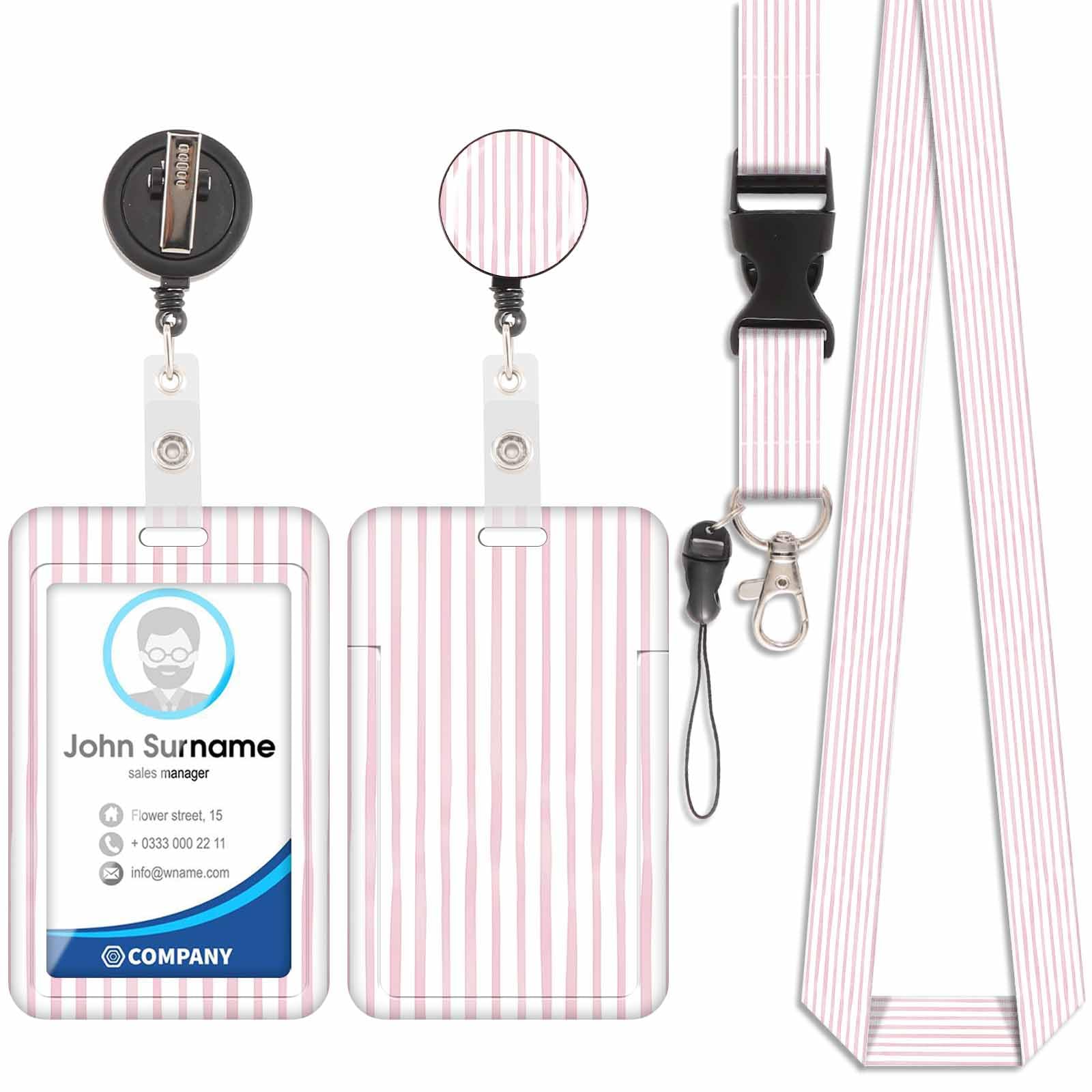 Porte credenciales con cordón alrededor del cuello con soporte para tarjetas, soporte para tarjetas con enrolladores de credenciales retráctiles, cierre de langosta giratorio, cordón desmontable, para