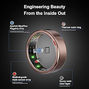 POBOVi Smart Ring for Women Men- Sleep/Fitness/Stress/Heart Rate Tracker- Menstrual Records - 7 Days Battery Life - Wireless Charging - No APP Subscription - iOS & Android Compatible(Rosegold, 12)