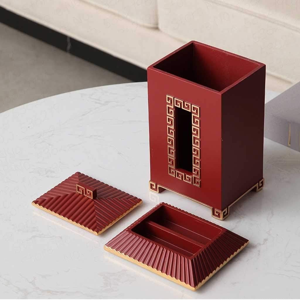 Light Elegant Chinese Style Living Room Desktop Tissue Box with Clear Texture Retro Home Creative Paper Box Gold Painting (Color : Green) (Red) image 3