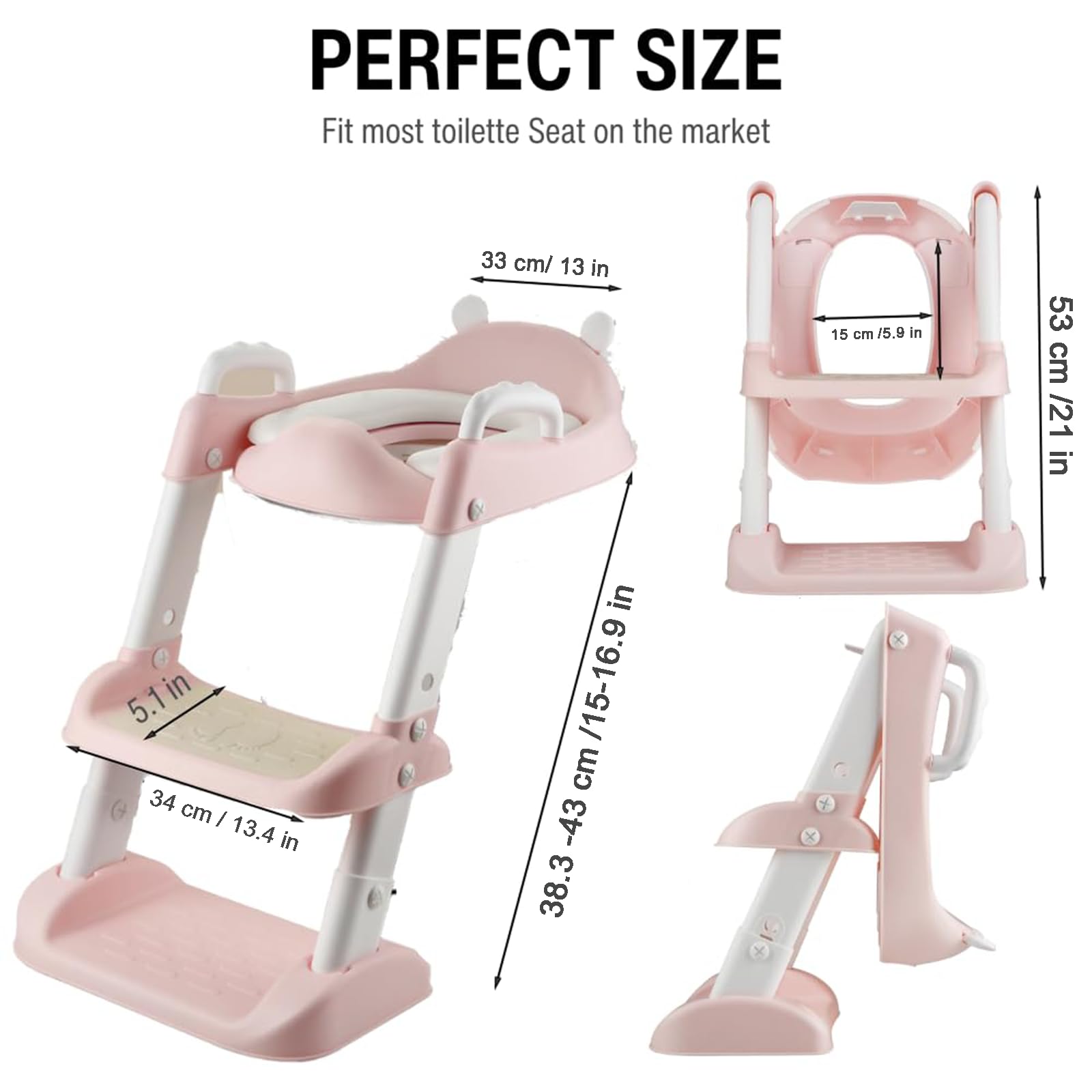 PandaEar Vasino per WC con scaletta, comodo e sicuro, con piedini antiscivolo, per bambini, ragazzi, ragazze e bambini (rosa)