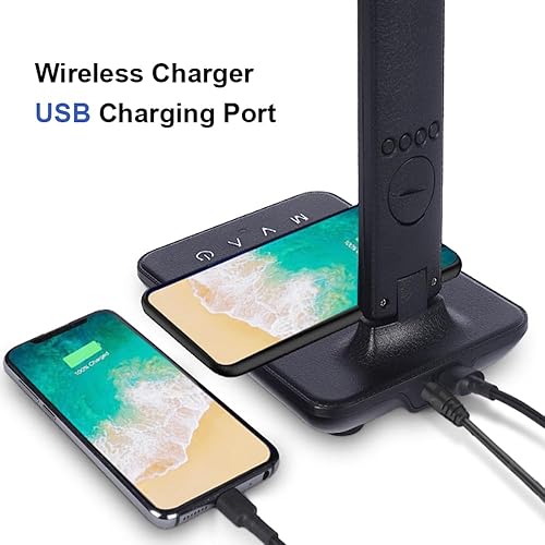 Miniatura 2 de Lámpara de escritorio LED multifuncional con cargador inalámbrico, puerto de carga USB, reloj, soporte para teléfono, lámparas de escritorio para