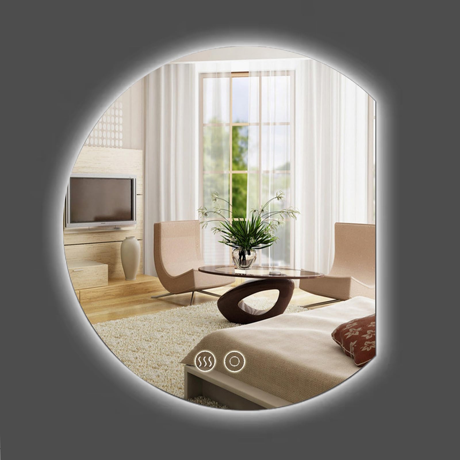 Half Round Lighted Mirror, Bathroom Mirror With Anti-fog, 3 Color Lighting, Modern Frameless Wall Mirror, Smart Makeup Mirror, 3 Hanging Ways, For Bedroom, Bathroom, Entryway, Living Room ( Color : Ri
