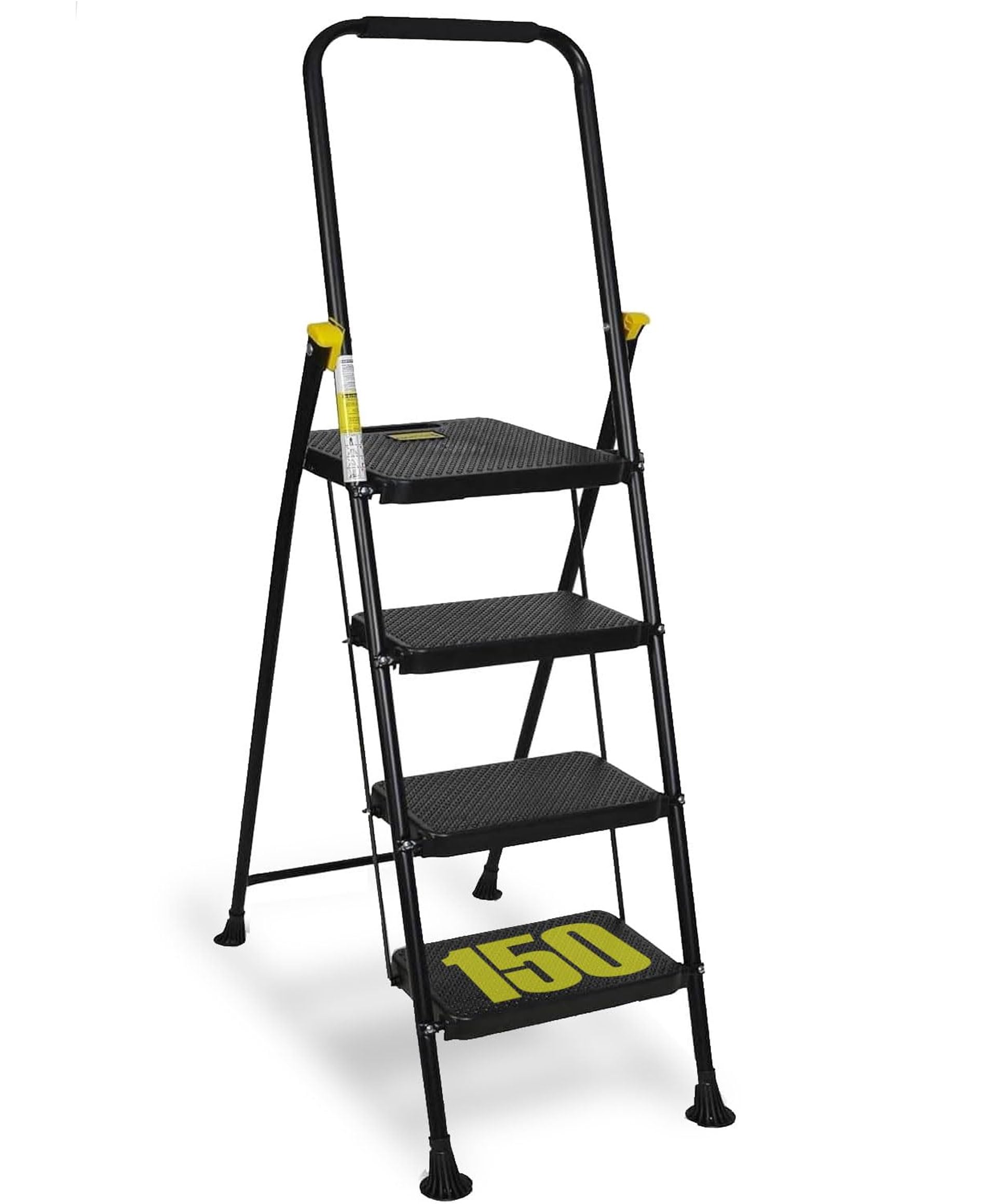 Scala Scaletta Pieghevole 4 Gradini, Bianco con Blocco di Sicurezza, testata fino ad una Portata di 250 kg con Ampio Pedale Antiscivolo, Corrimano a Norma, Sgabello per Cucina Casa Ufficio