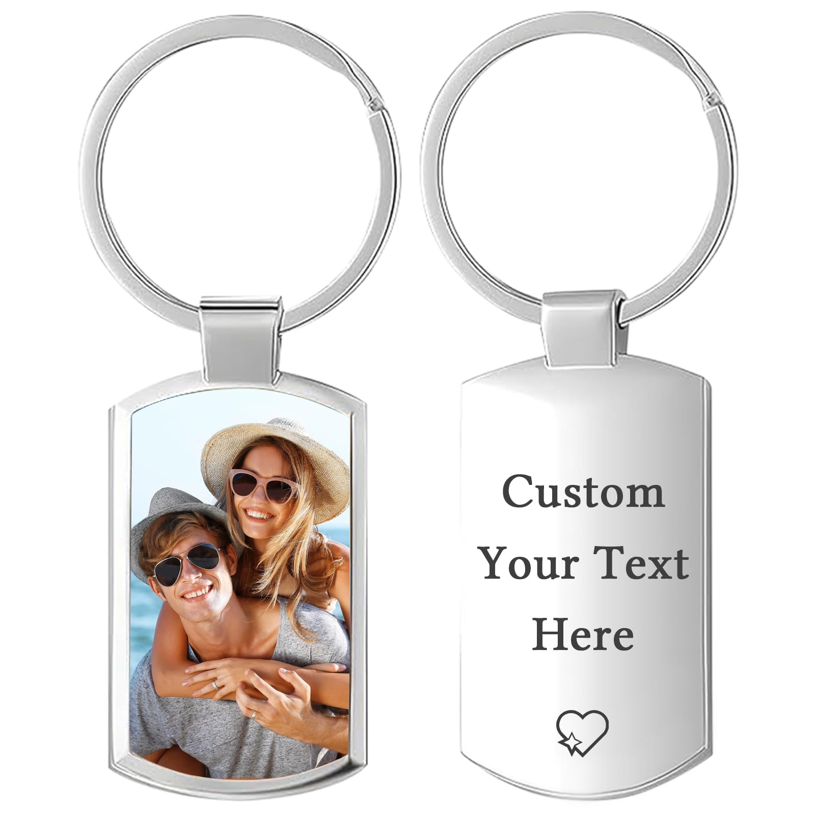 WBW Personalised Photo Keyring with Custom Text, Double-Sided Color Picture Engraved Text Keyrings, Customised Keychain Gifts for Boyfriend Women (Rectangular)