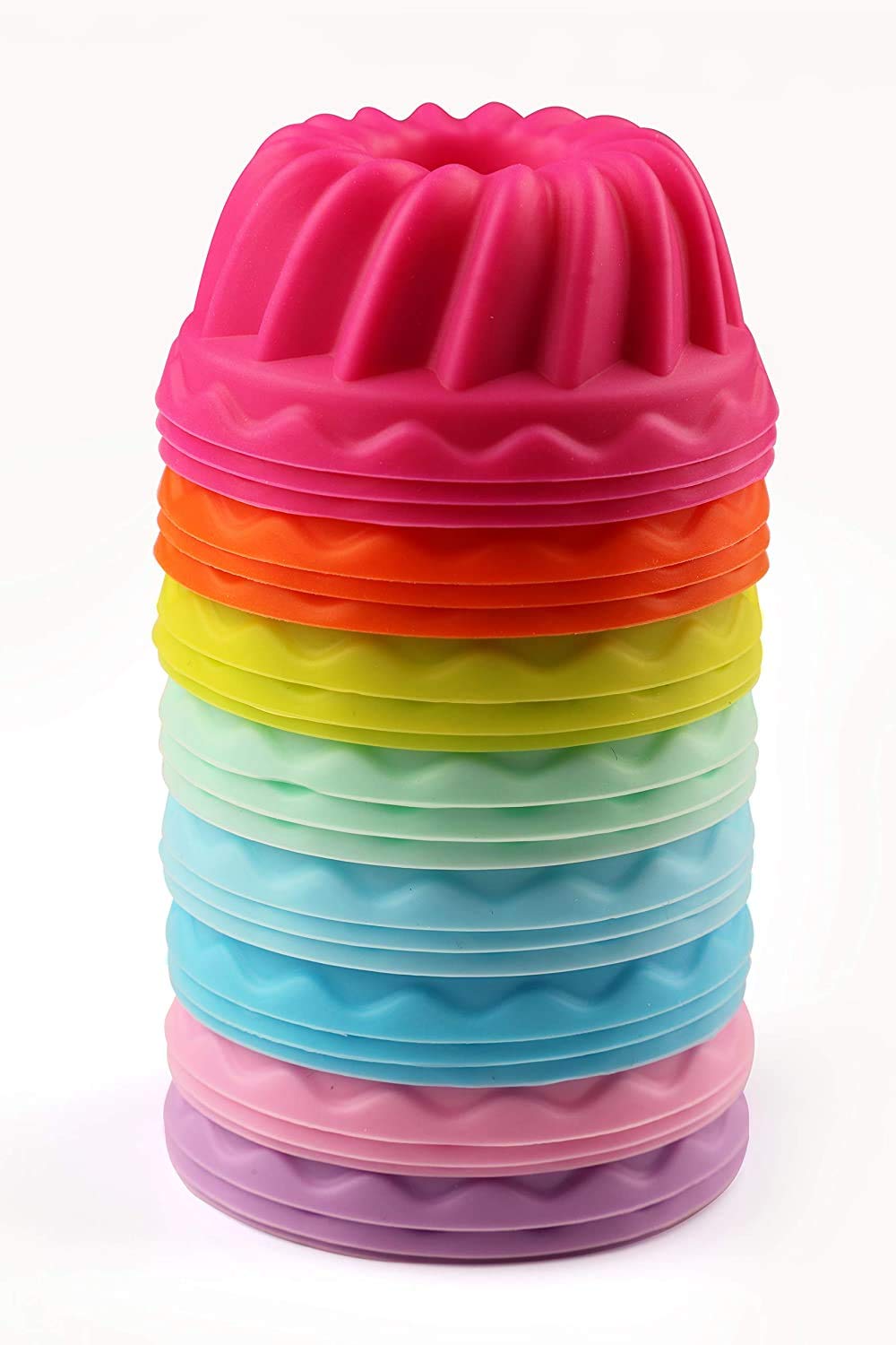 First Try Mini Bundt Cake Pan Silicone Baking Cups - Pumpkin Molds for Jelly, Nonstick Fancy Dessert - BPA Free Jello and Mini Cakes (24 Pcs, 2.5"x1.6"x1") 1