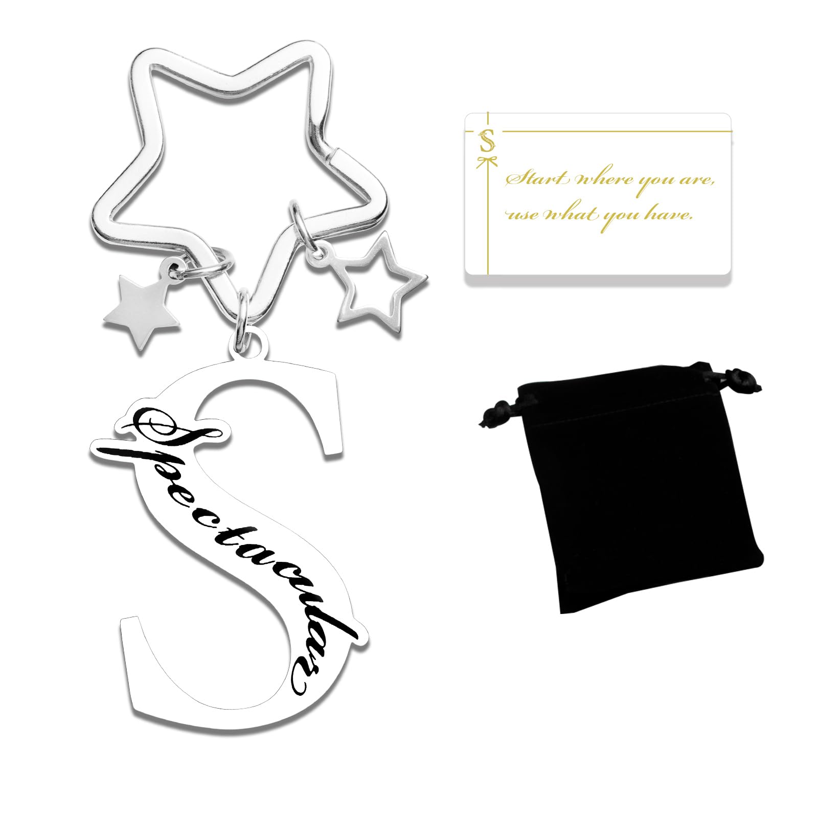Qunrwe Stainless Steel Initial Letter A-Z Keychain,Inspirational Gifts for Women Men Friends Daughter Son Sister Dad Mom