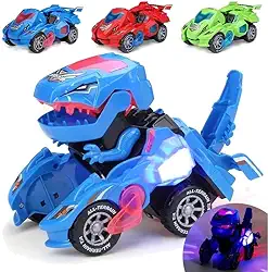 Carro Dinossauro 2 em 1 com Luz, Som e Movimento Bate e Volta Transforma em Robô T-Rex Automático | APOLLO’S STORE (Verde)