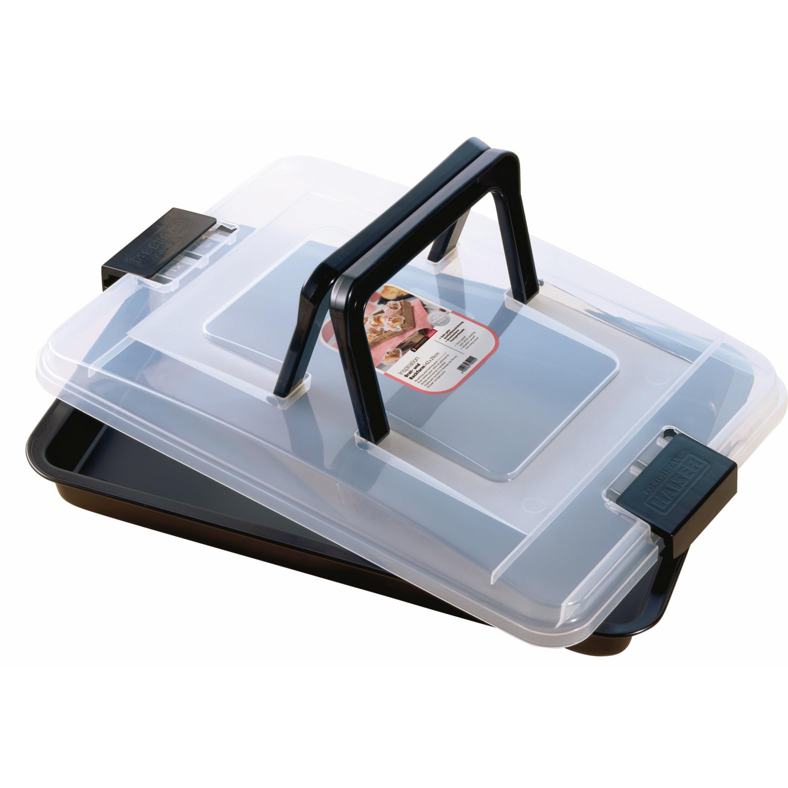 Original Kaiser Inspiration Backblech mit Deckel, Kuchen Transportbox, Backblech mit Transporthaube und klappbarem Griff 42 x 29 x 4 cm, praktisches Frischalten und Aufbewahren, Made in Germany