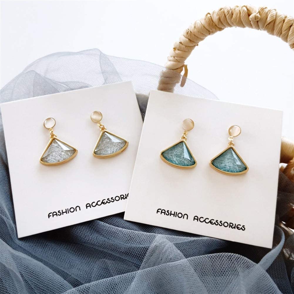 WBDWWTD Orecchini Pendenti con Strass, Eleganti Orecchini a Bottone Opale 925 Orecchini Geometrici a Forma di ventaglio con Clip per Orecchio Forato Gioielli per Orecchio da Donna/Bianco/Clip per