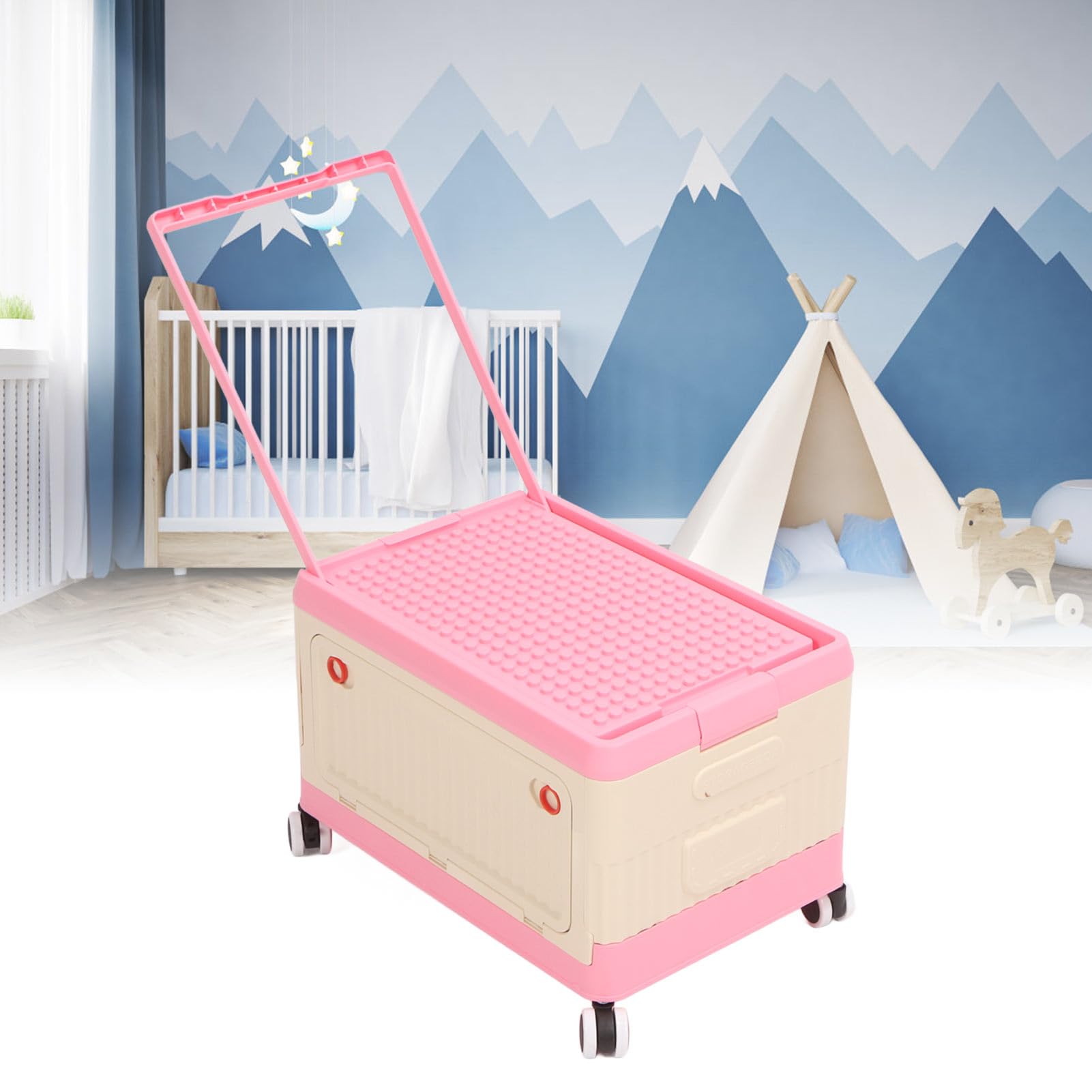 Hztyyier Caja de Almacenamiento de Juguetes con Tapa y Ruedas, Organizadores de Juguetes Plegables para Niños, Caja de Juguetes Grande, Cofre de Almacenamiento para Guardería, Sala de