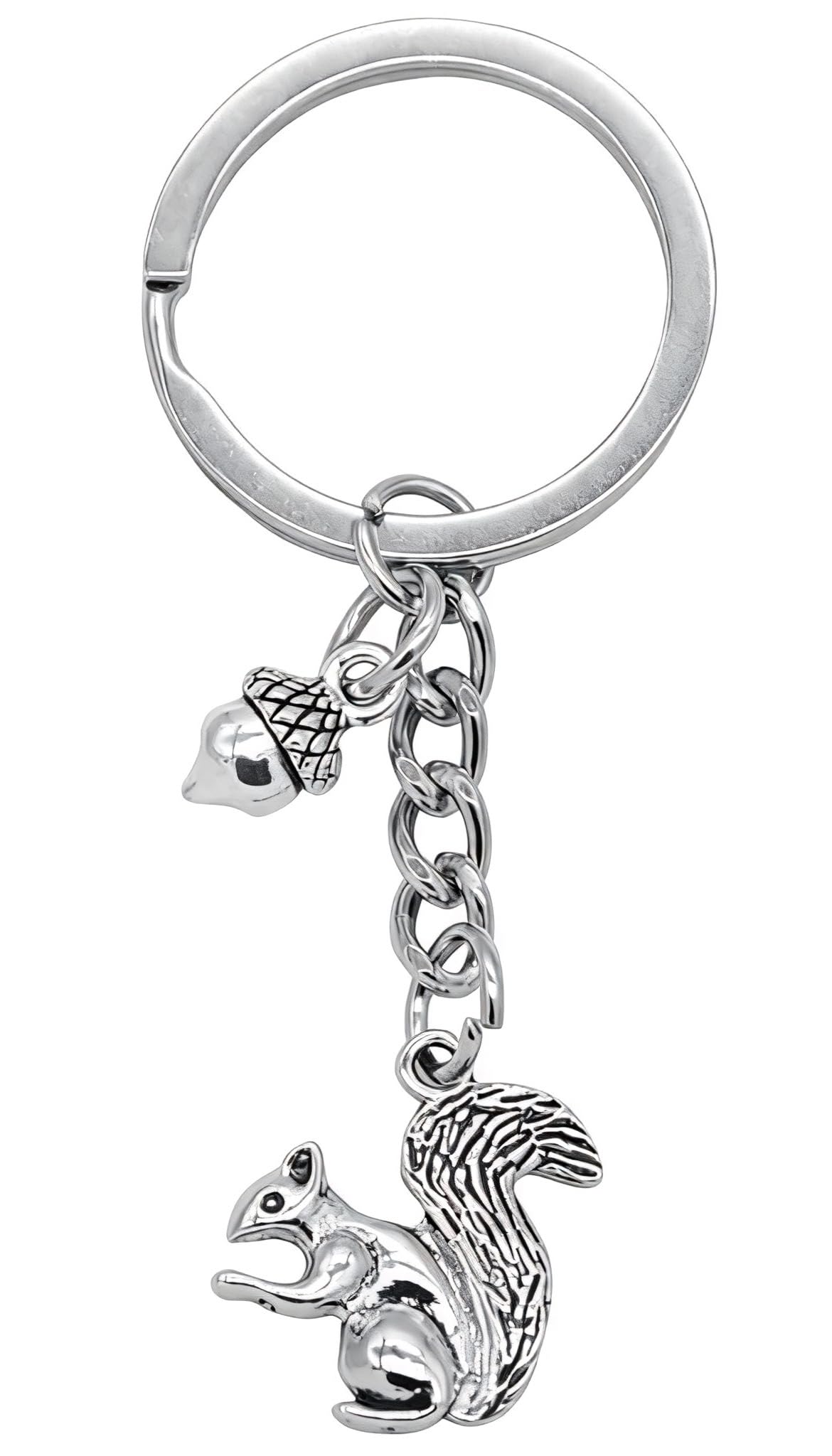Moydolo Unisex Silver Squirrel Keychain Pendant Metal Animal Squirrel Key Chains Charm Keyrings Gift For Men Women Boys Girls
