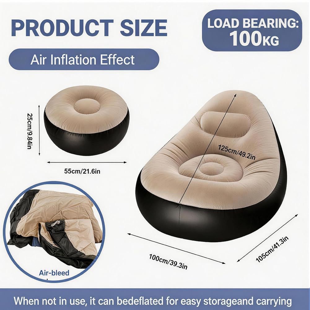 Canapé gonflable avec repose-pieds, fauteuil gonflable, portable, pour salon, chambre à coucher, jardin (café)