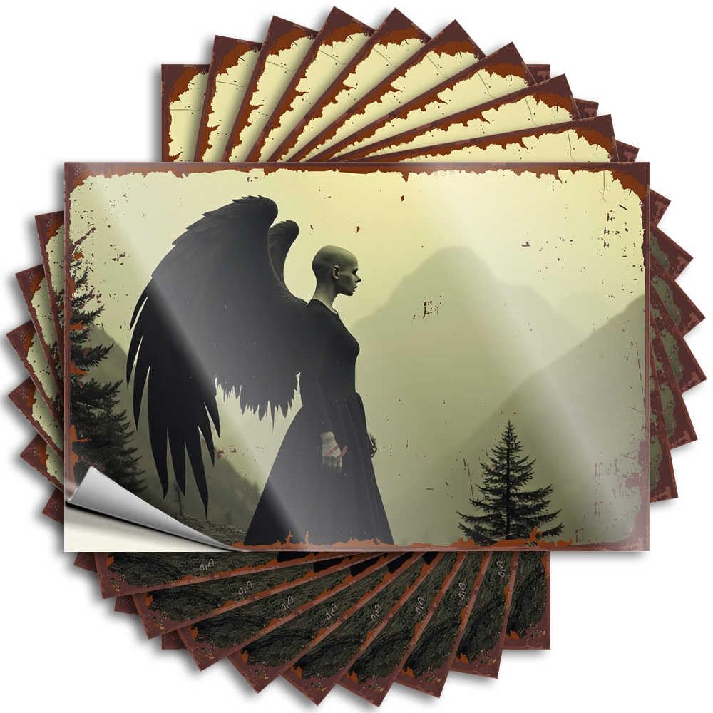 Retro Room Decor Case Bumper | Silent Wings: A Mysterious Figure in A Foggy Landscape Square for Stone Decor(8X12CM)